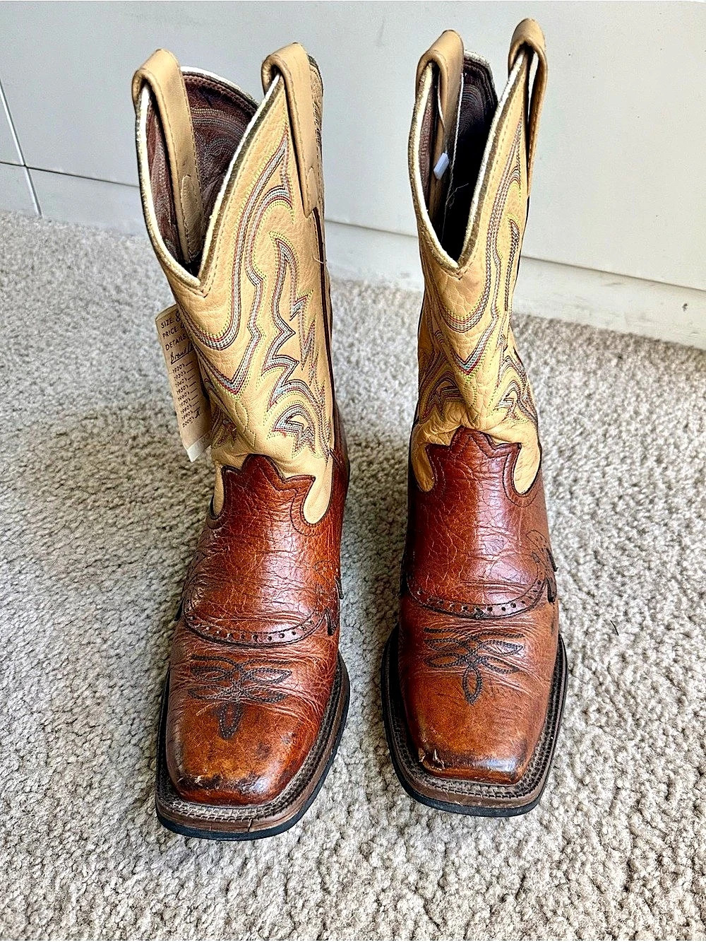 Tony Lama Men’s 8 Genuine Leather Square Toe Cowboy Western Boots Brown Tan - Picture 5 of 16